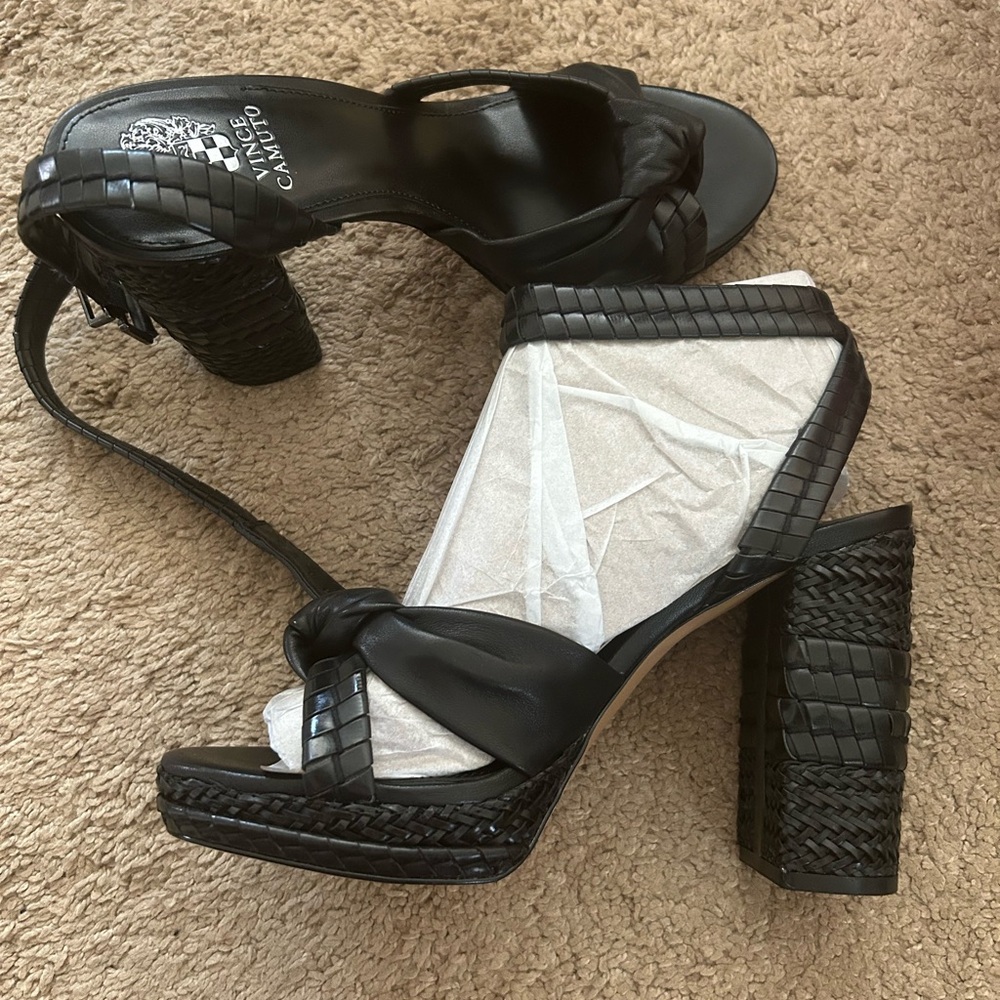 Vince Camuto Black Strappy Block Heel Sandals